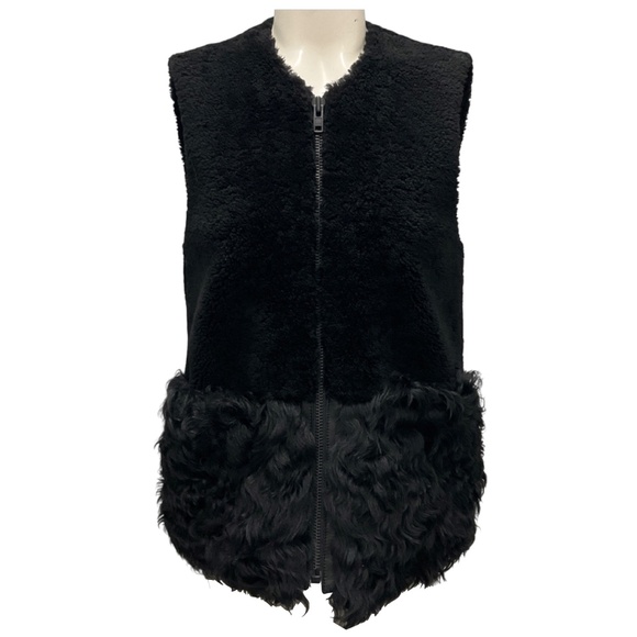 LOEFFLER RANDALL BLACK LAMB SHEARLING FUR VEST - Picture 1 of 4